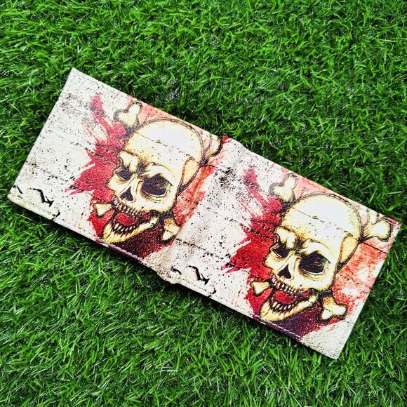 Evil Skull Bifold Wallet for Men, Vegan Leather Printed Wallet - Picture 4 of 6